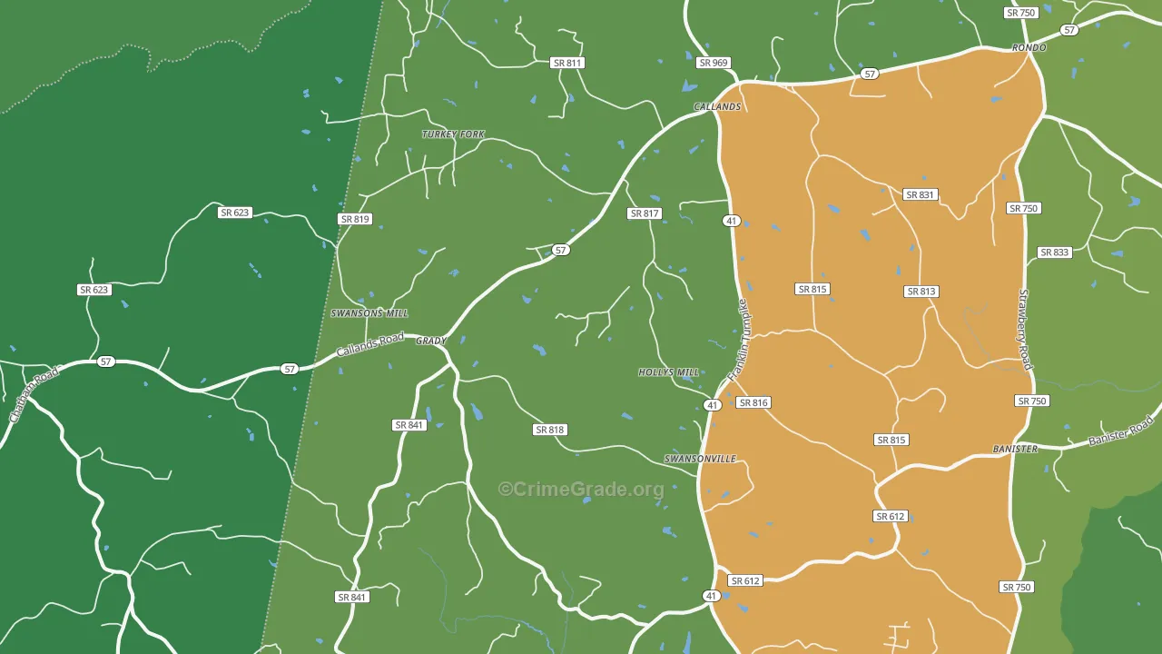 Callands, VA Map of Vehicle Theft Rates