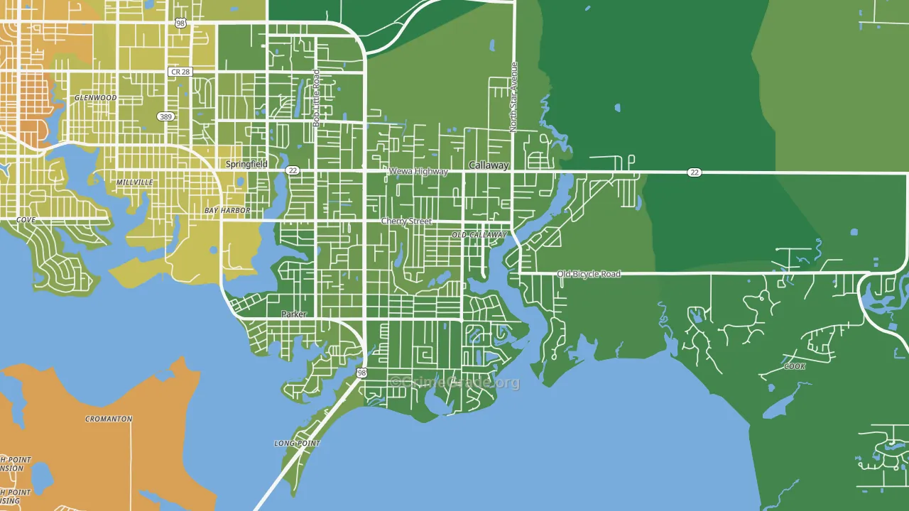 Callaway, FL Map of Vehicle Theft Rates