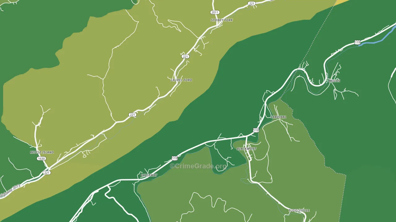 Callaway, KY Map of Vehicle Theft Rates