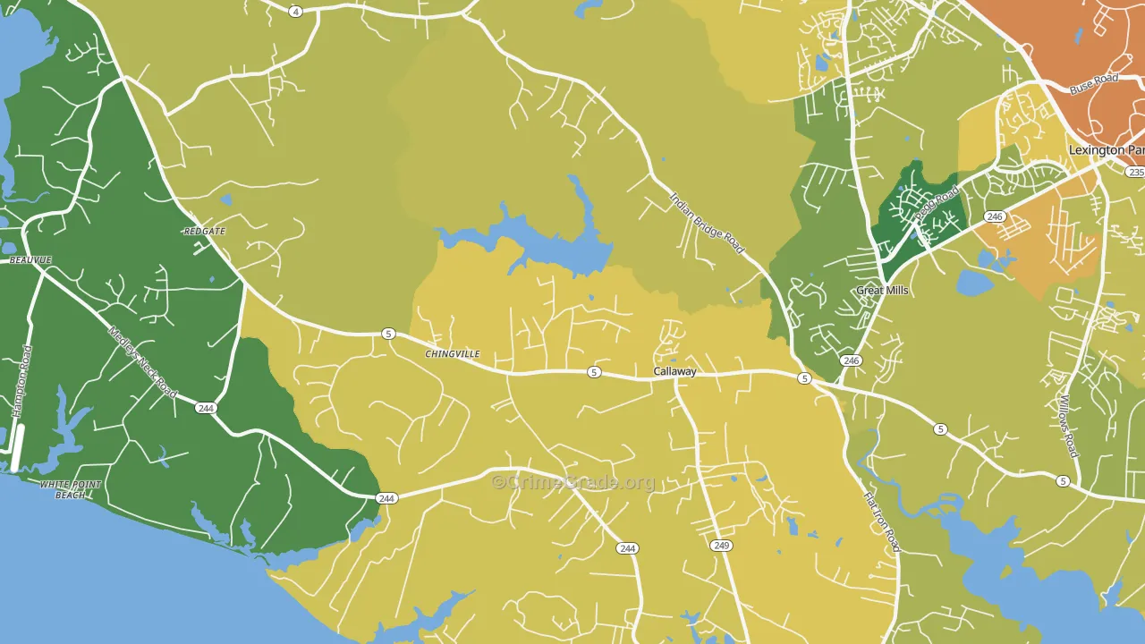 Callaway, MD Map of Vehicle Theft Rates