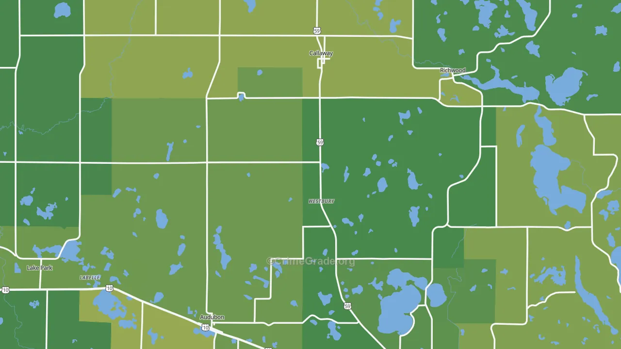 Callaway, MN Map of Vehicle Theft Rates