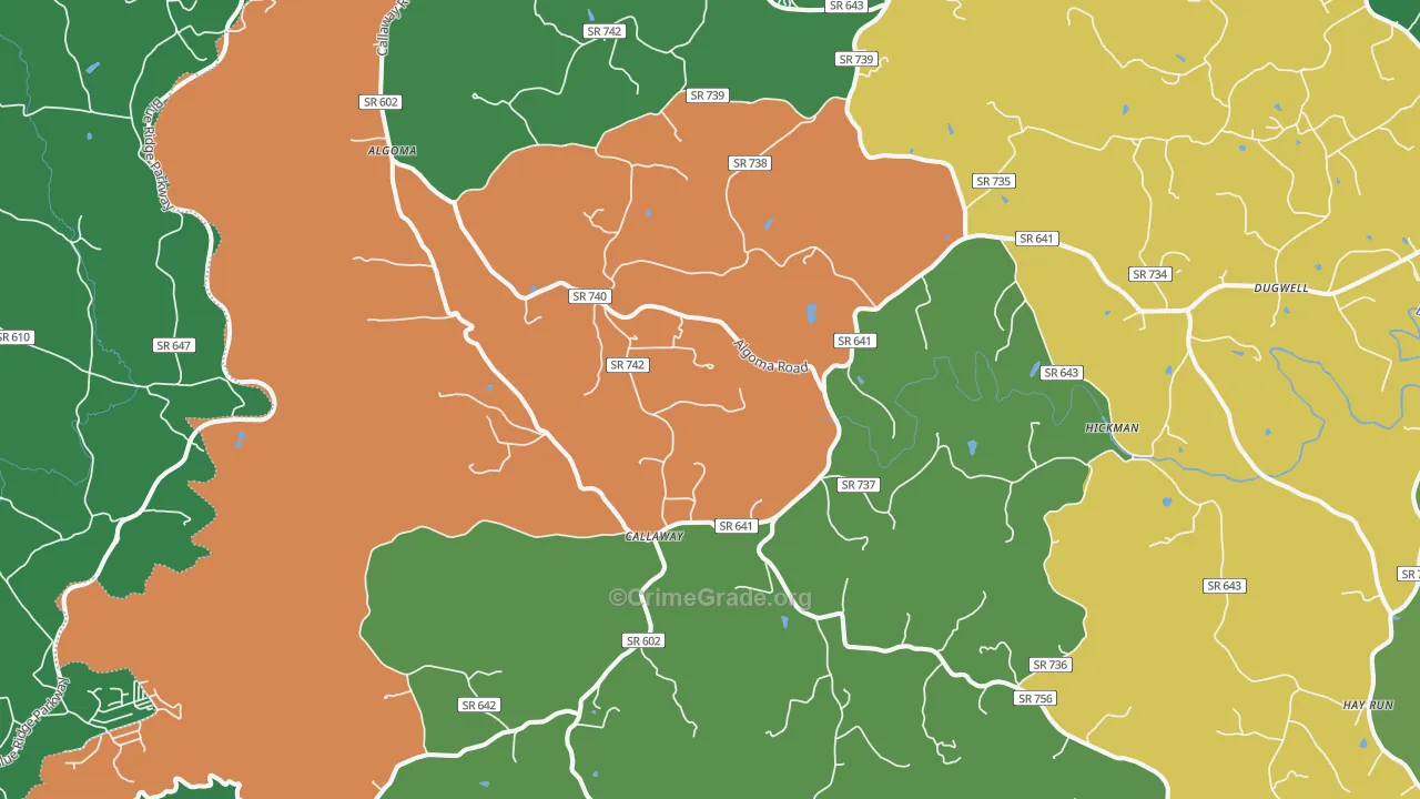 Callaway, VA Map of Vehicle Theft Rates