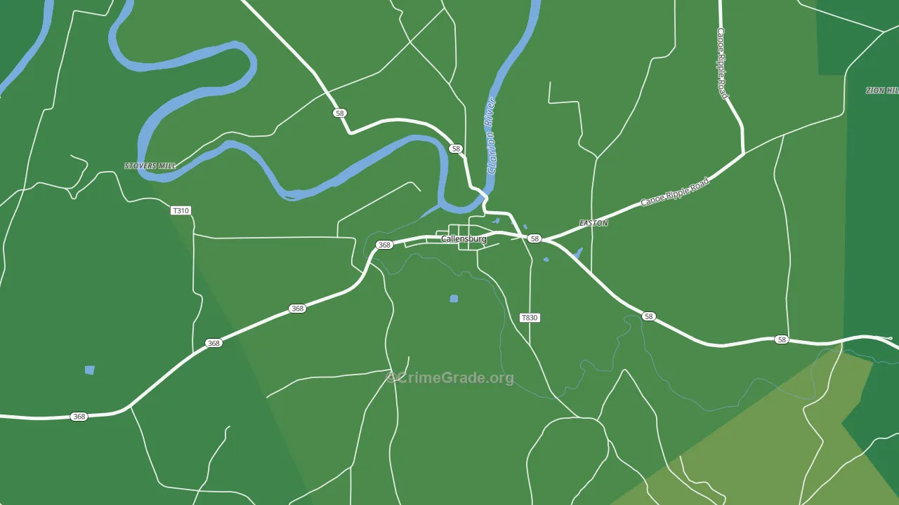 Callensburg, PA Map of Vehicle Theft Rates