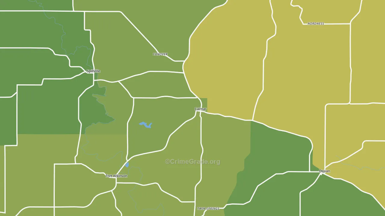Calmar, IA Map of Vehicle Theft Rates
