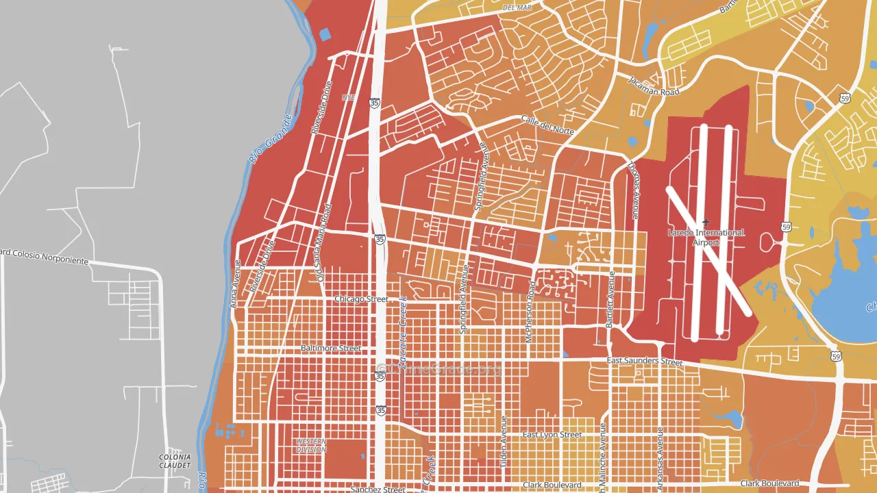Calton Gardens, Laredo, TX Map of Vehicle Theft Rates