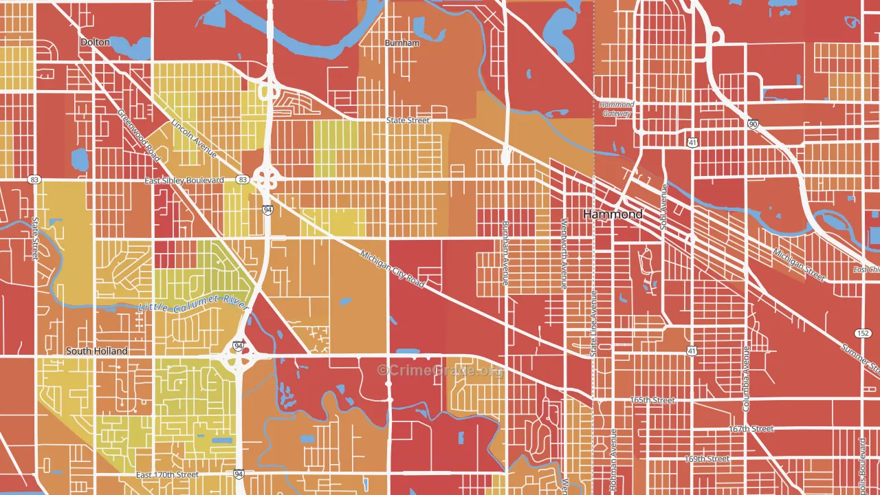 Calumet City, IL Map of Vehicle Theft Rates