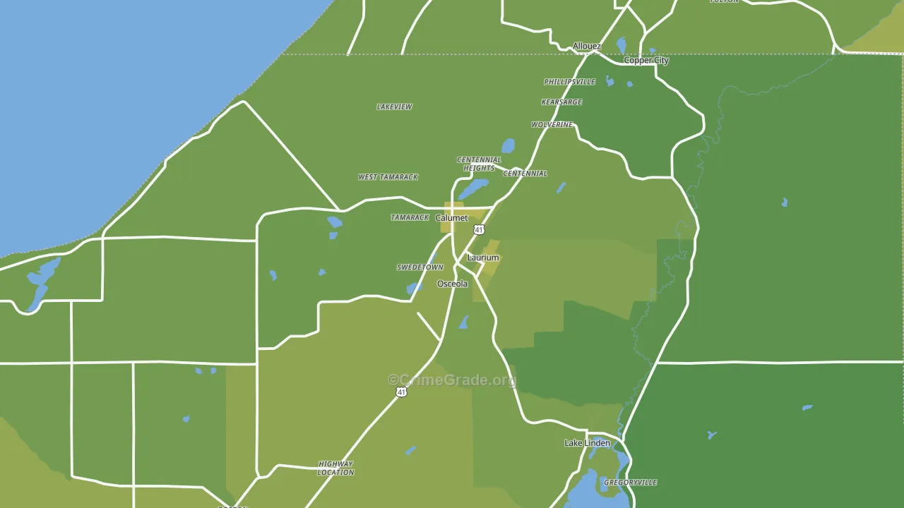 Calumet, MI Map of Vehicle Theft Rates