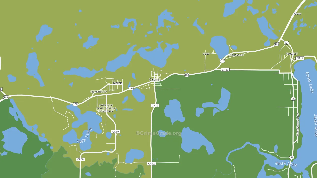 Calumet, MN Map of Vehicle Theft Rates