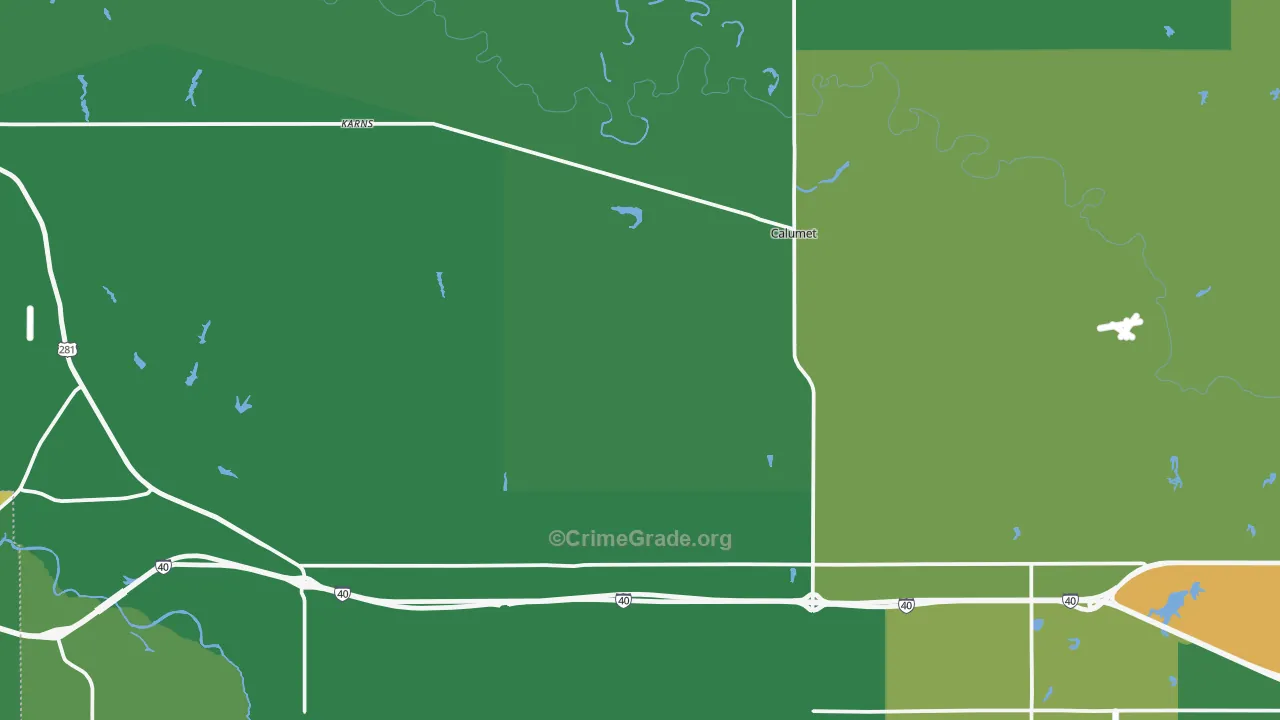 Calumet, OK Map of Vehicle Theft Rates