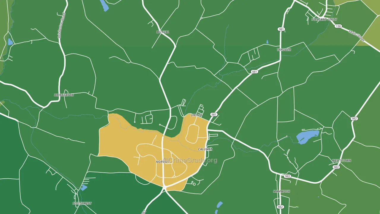 Calumet, PA Map of Vehicle Theft Rates