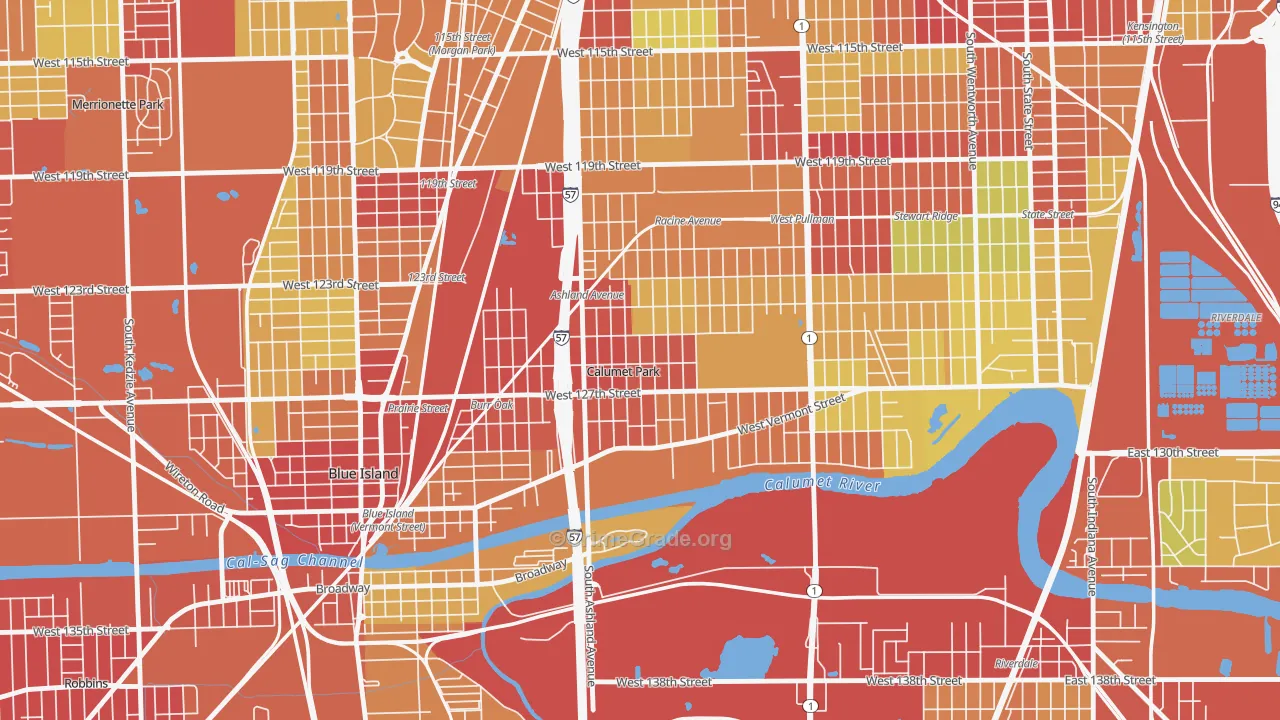 Calumet Park, IL Map of Vehicle Theft Rates