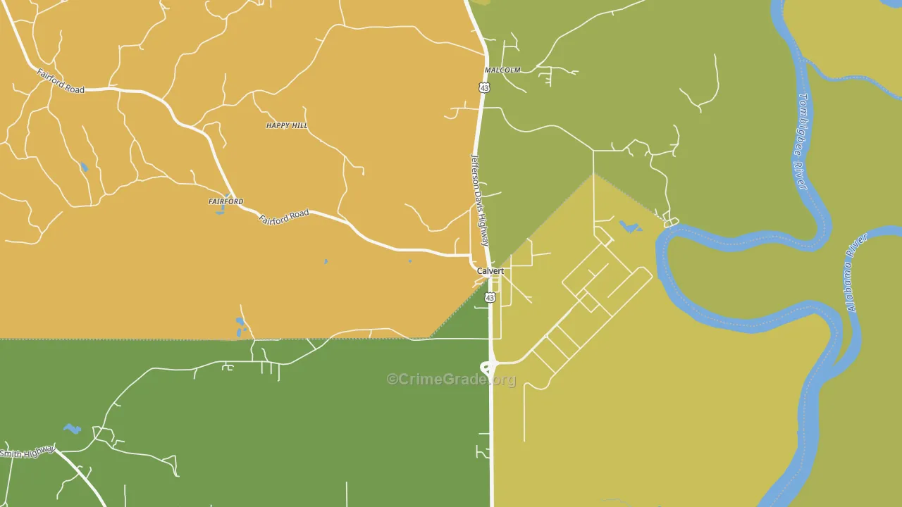 Calvert, AL Map of Vehicle Theft Rates