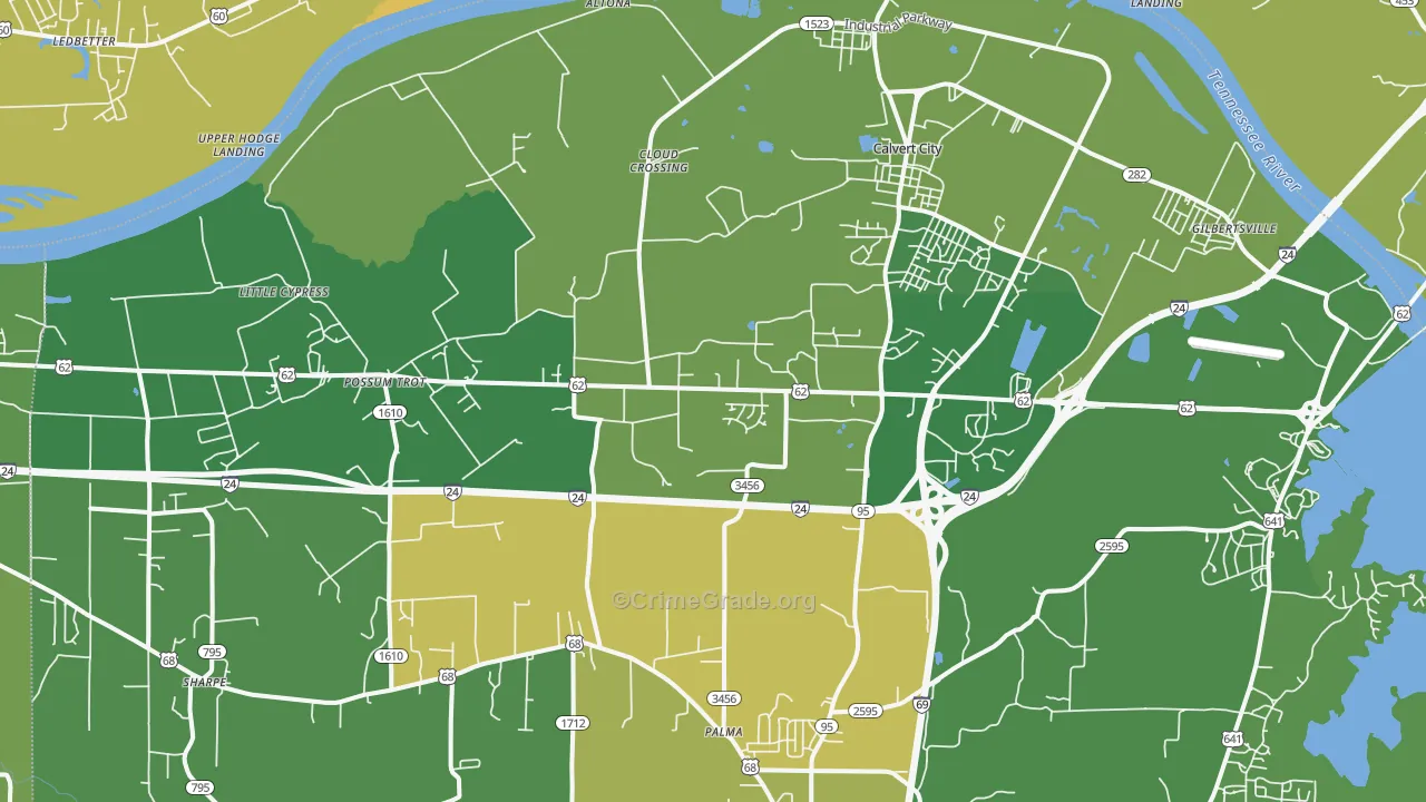 Calvert City, KY Map of Vehicle Theft Rates