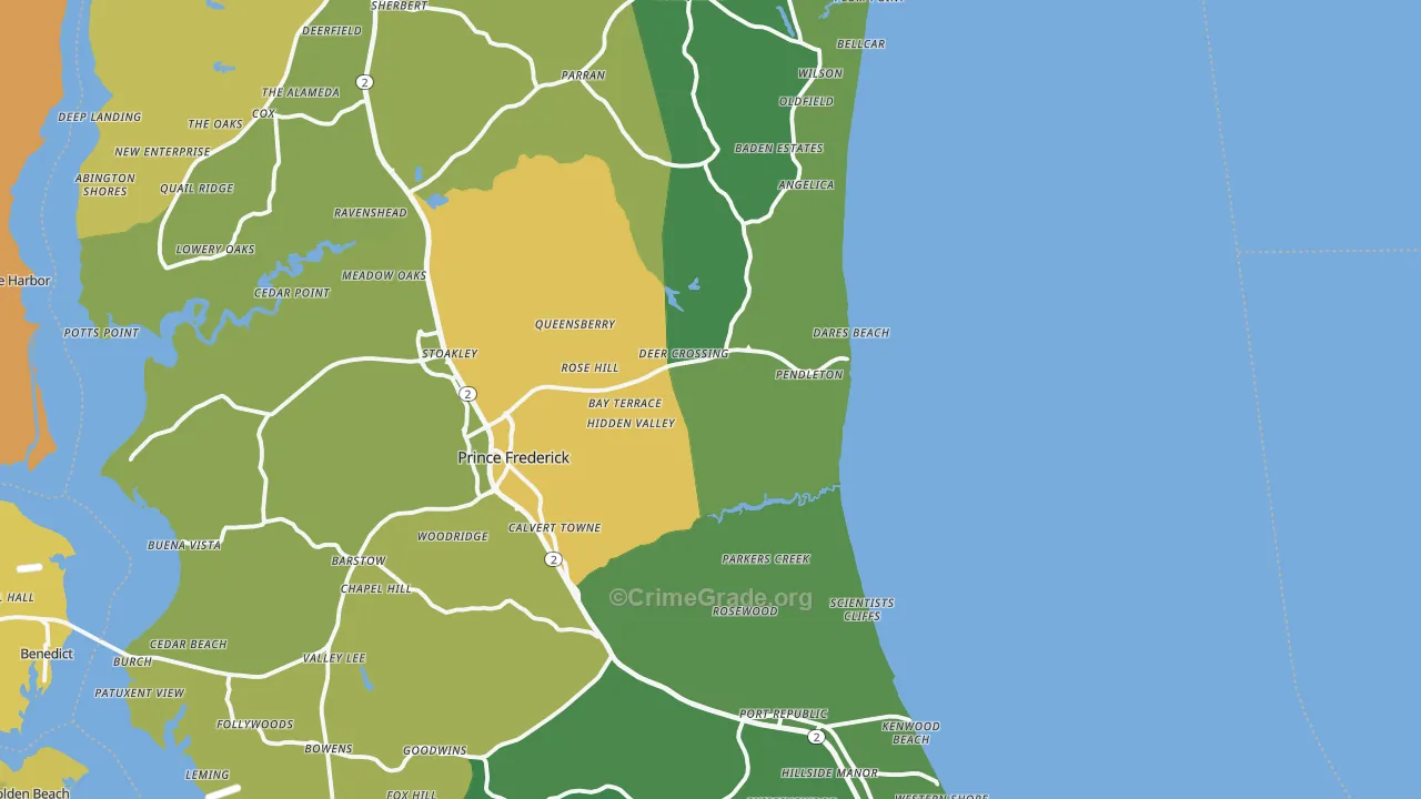 Calvert County, MD Map of Vehicle Theft Rates