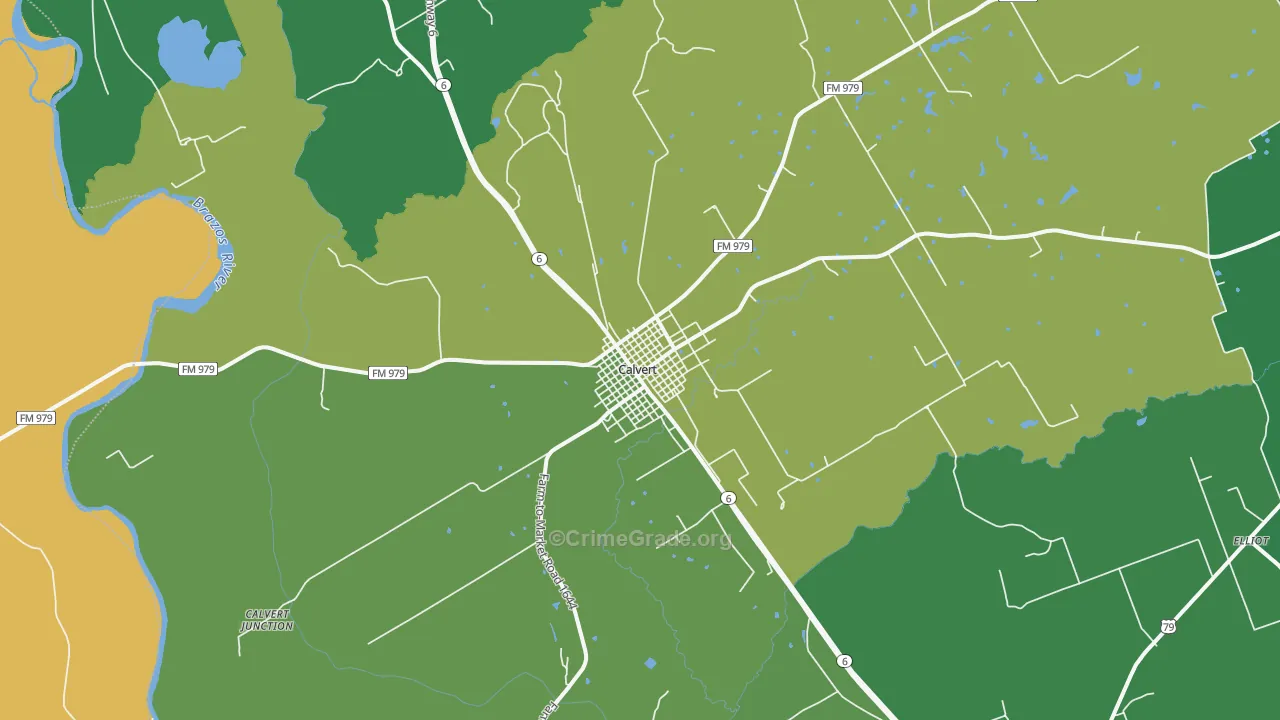 Calvert, TX Map of Vehicle Theft Rates