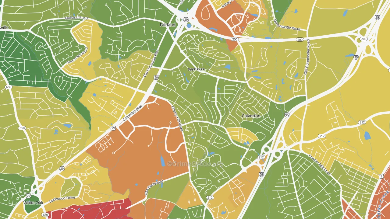 Calverton, MD Map of Vehicle Theft Rates