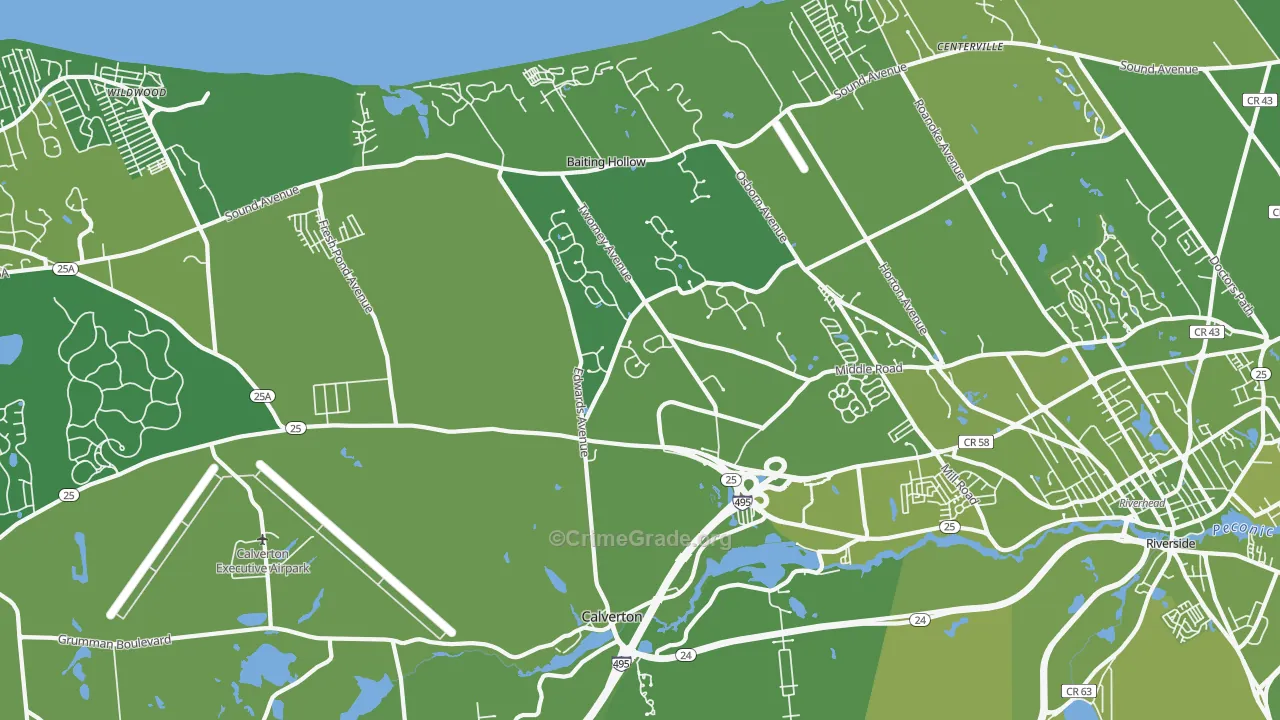Calverton, NY Map of Vehicle Theft Rates