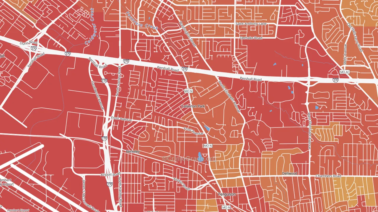Calverton Park, MO Map of Vehicle Theft Rates