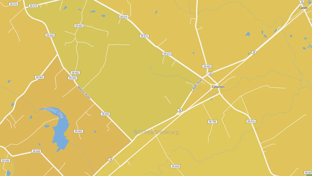 Calverton, VA Map of Vehicle Theft Rates