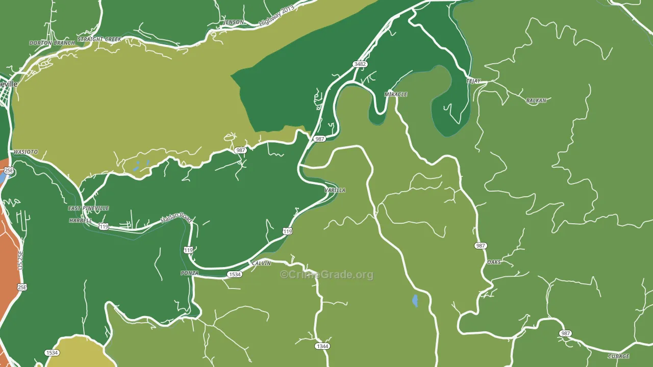 Calvin, KY Map of Vehicle Theft Rates