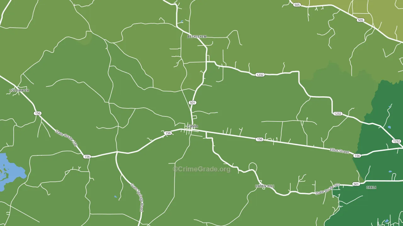 Calvin, LA Map of Vehicle Theft Rates