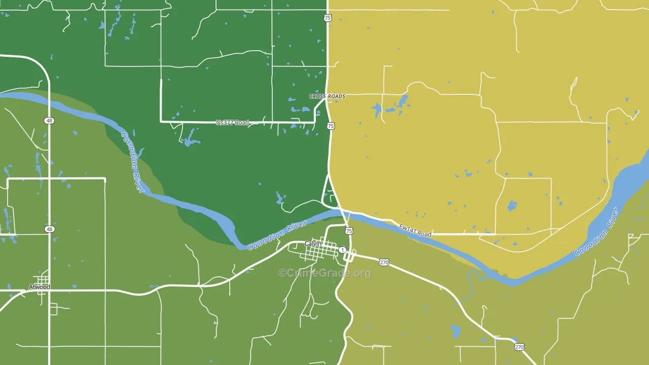Calvin, OK Map of Vehicle Theft Rates