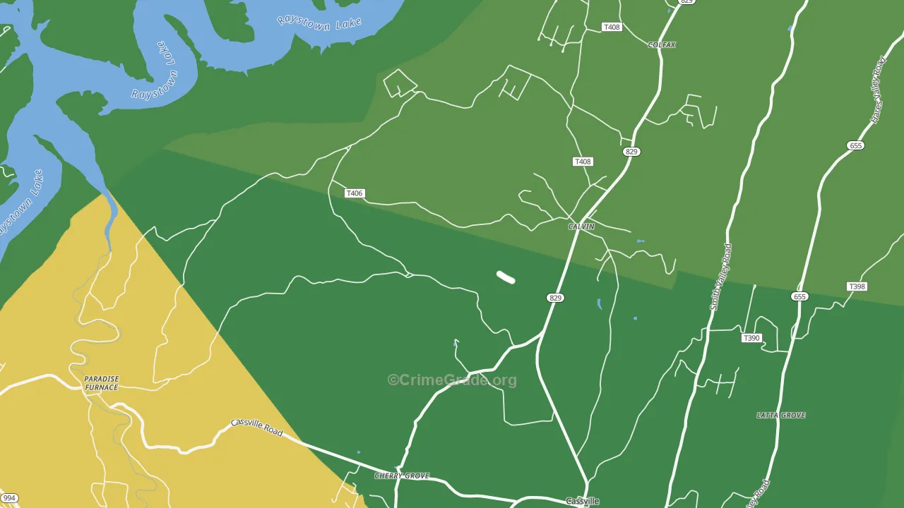 Calvin, PA Map of Vehicle Theft Rates