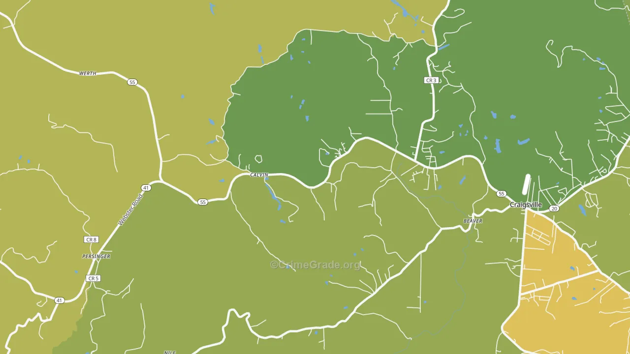Calvin, WV Map of Vehicle Theft Rates