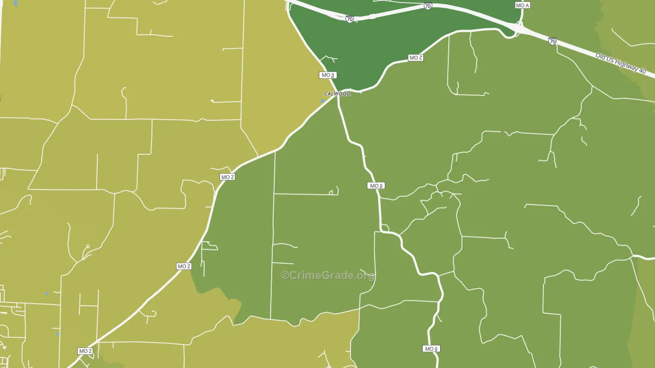 Calwood, MO Map of Vehicle Theft Rates