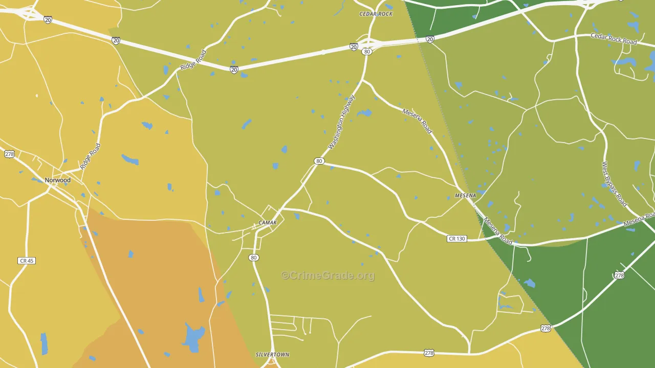 Camak, GA Map of Vehicle Theft Rates