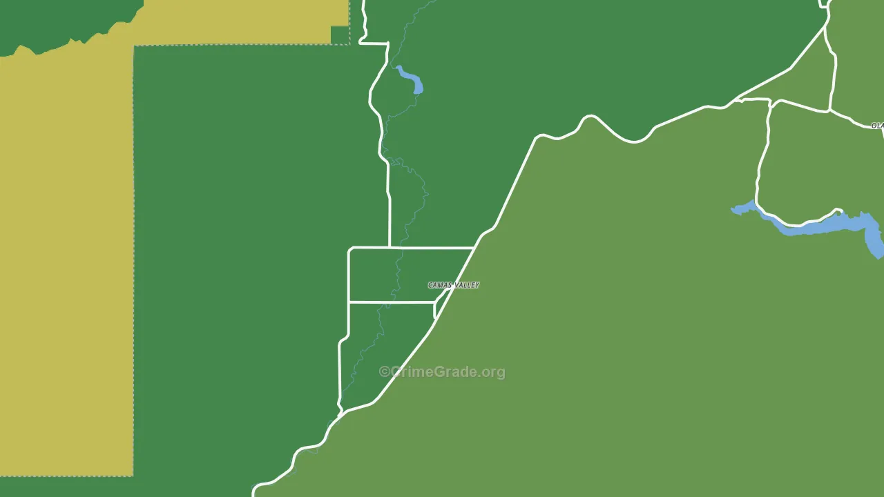 Camas Valley, OR Map of Vehicle Theft Rates