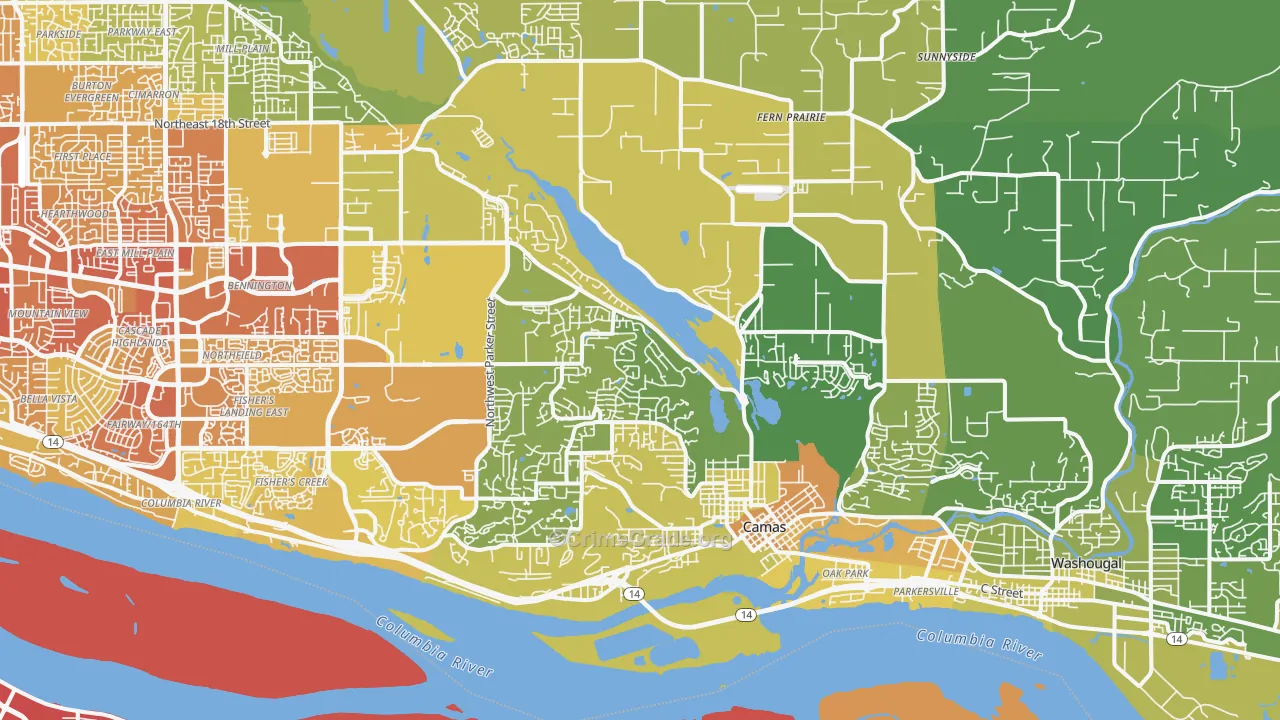 Camas, WA Map of Vehicle Theft Rates