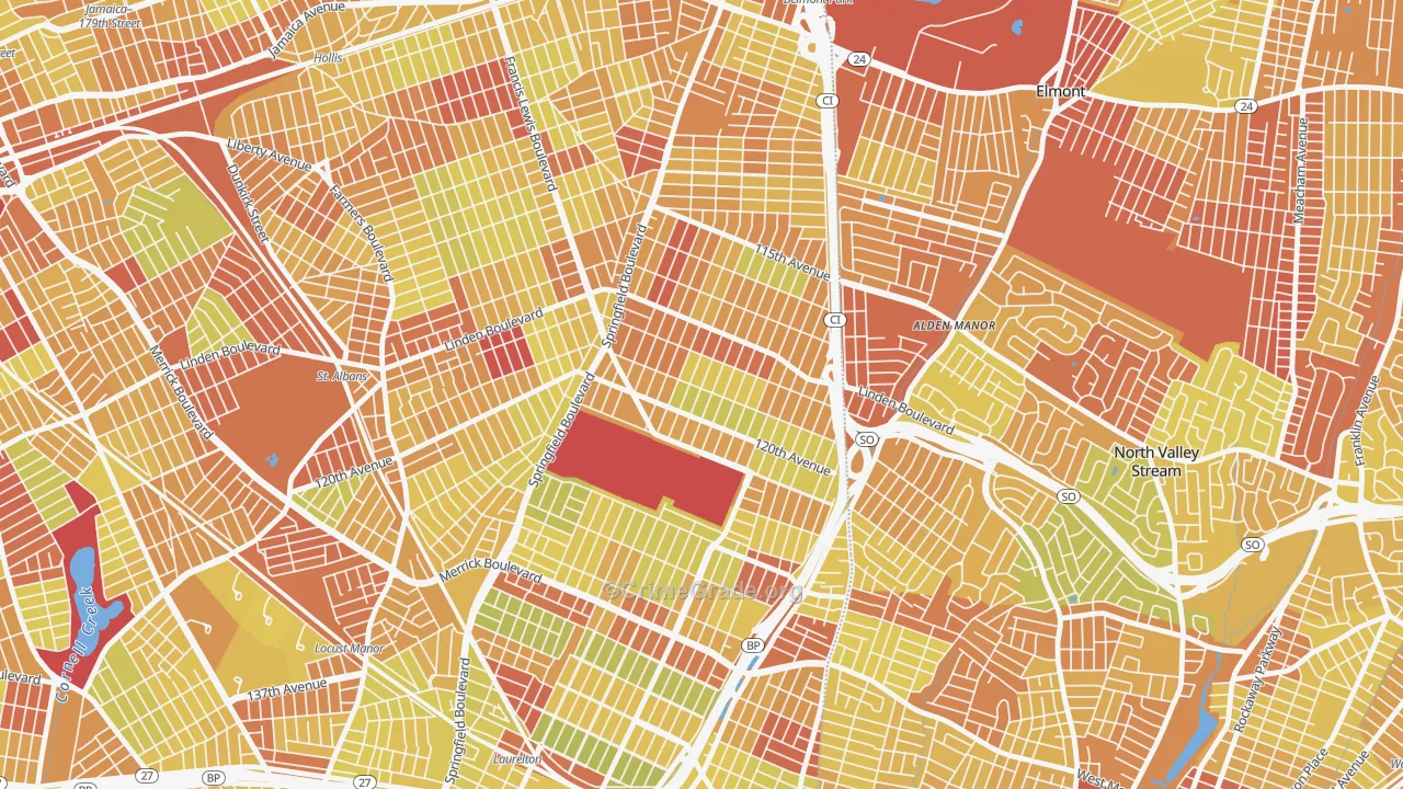 Cambria Heights, Queens, NY Map of Vehicle Theft Rates