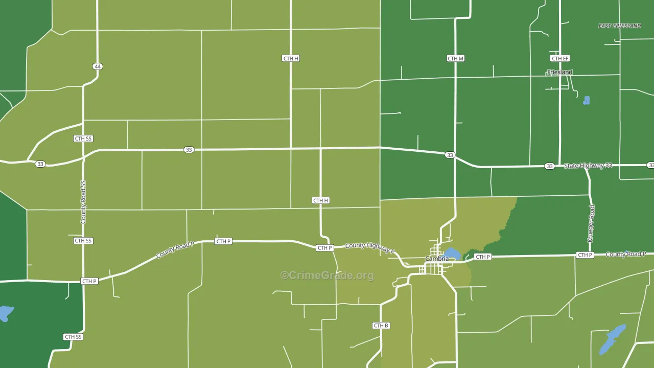 Cambria, WI Map of Vehicle Theft Rates