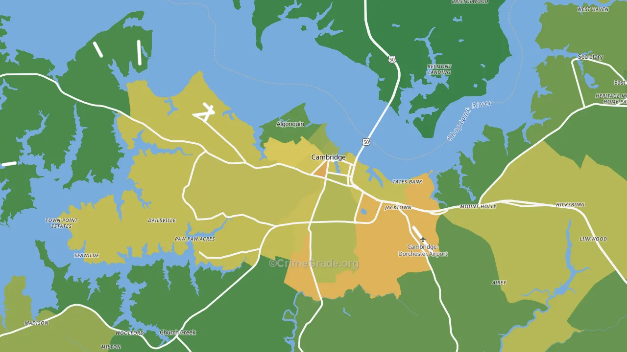 Cambridge, MD Map of Vehicle Theft Rates