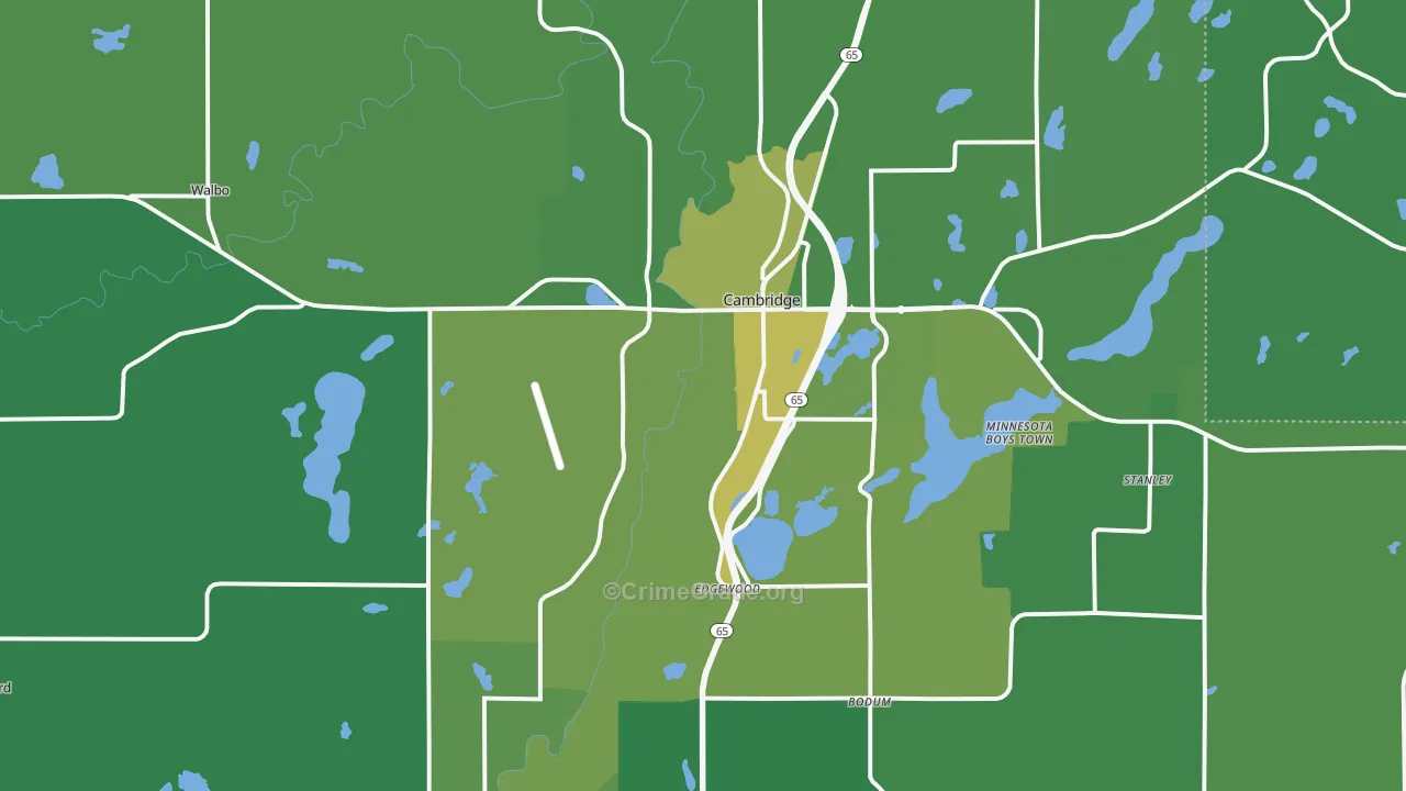 Cambridge, MN Map of Vehicle Theft Rates