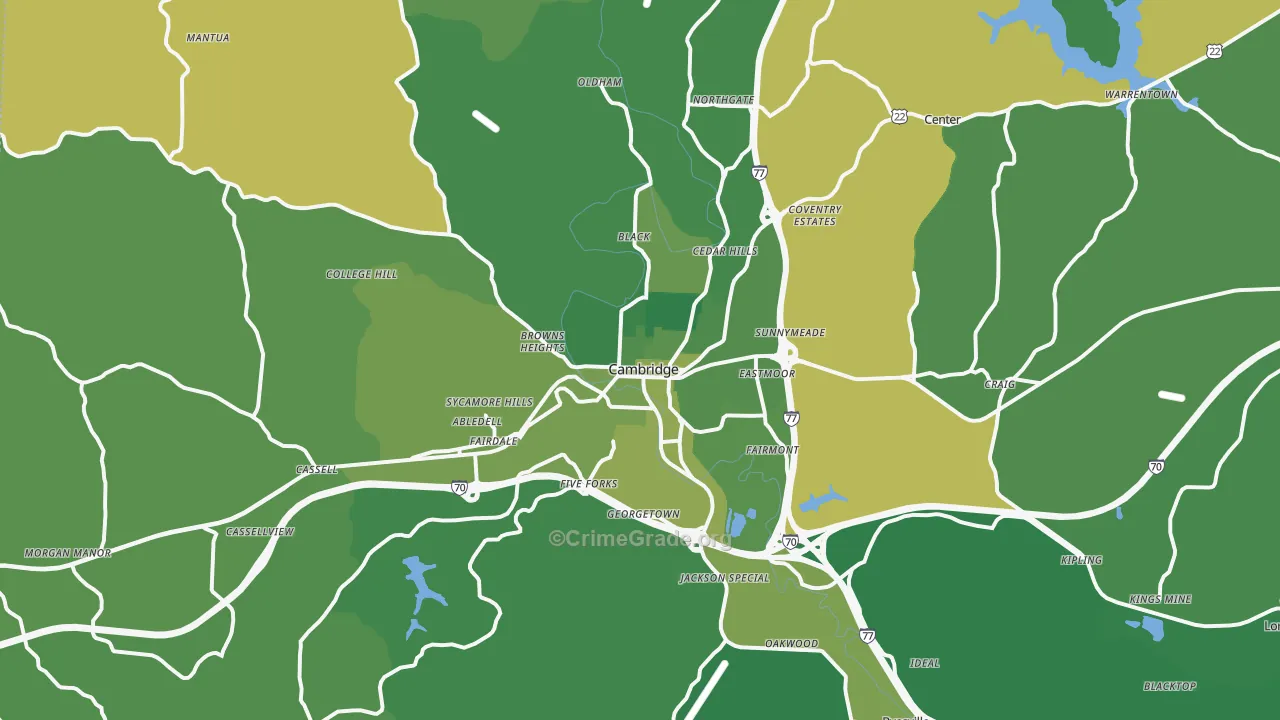 Cambridge, OH Map of Vehicle Theft Rates