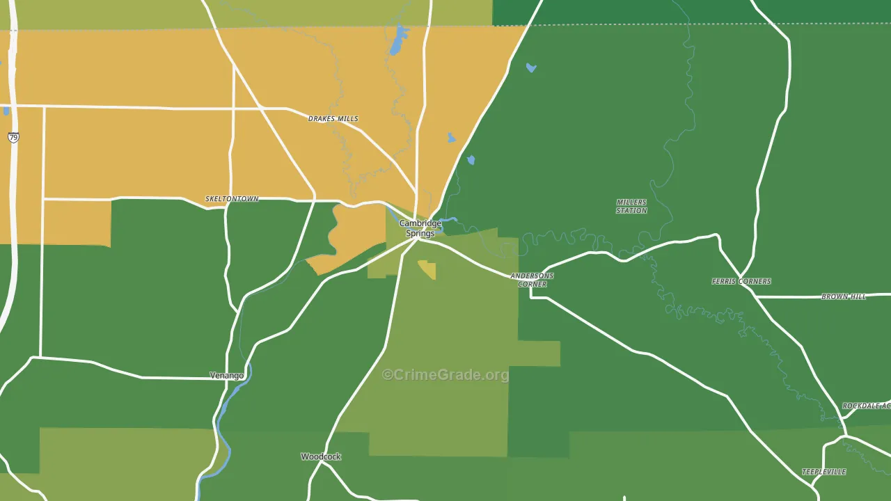 Cambridge Springs, PA Map of Vehicle Theft Rates