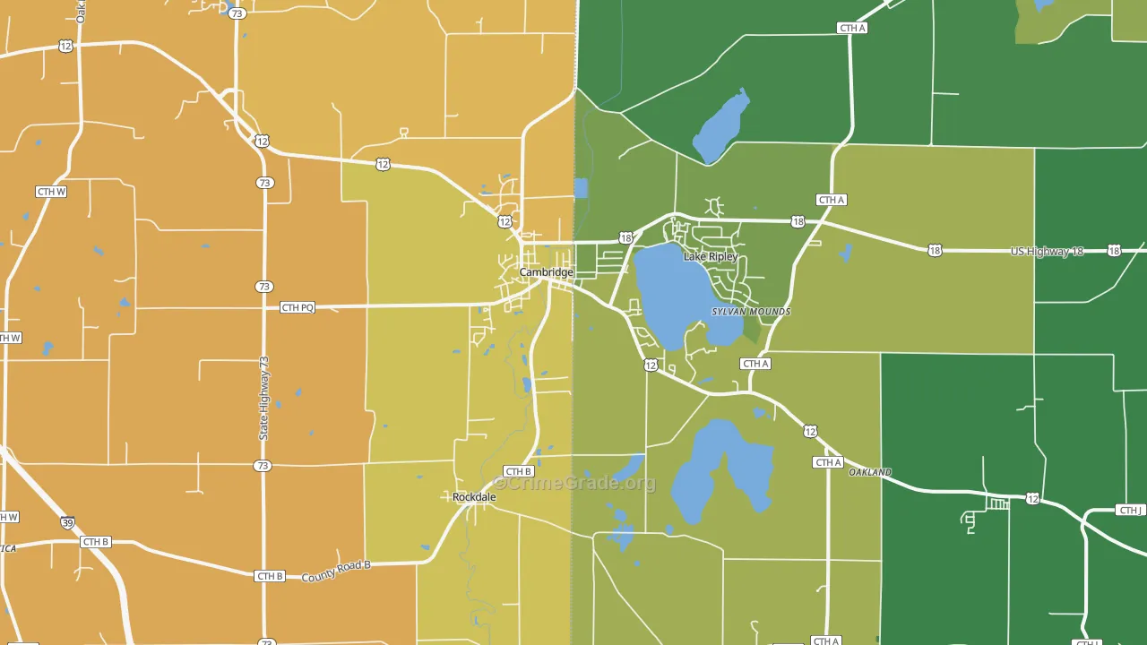 Cambridge, WI Map of Vehicle Theft Rates