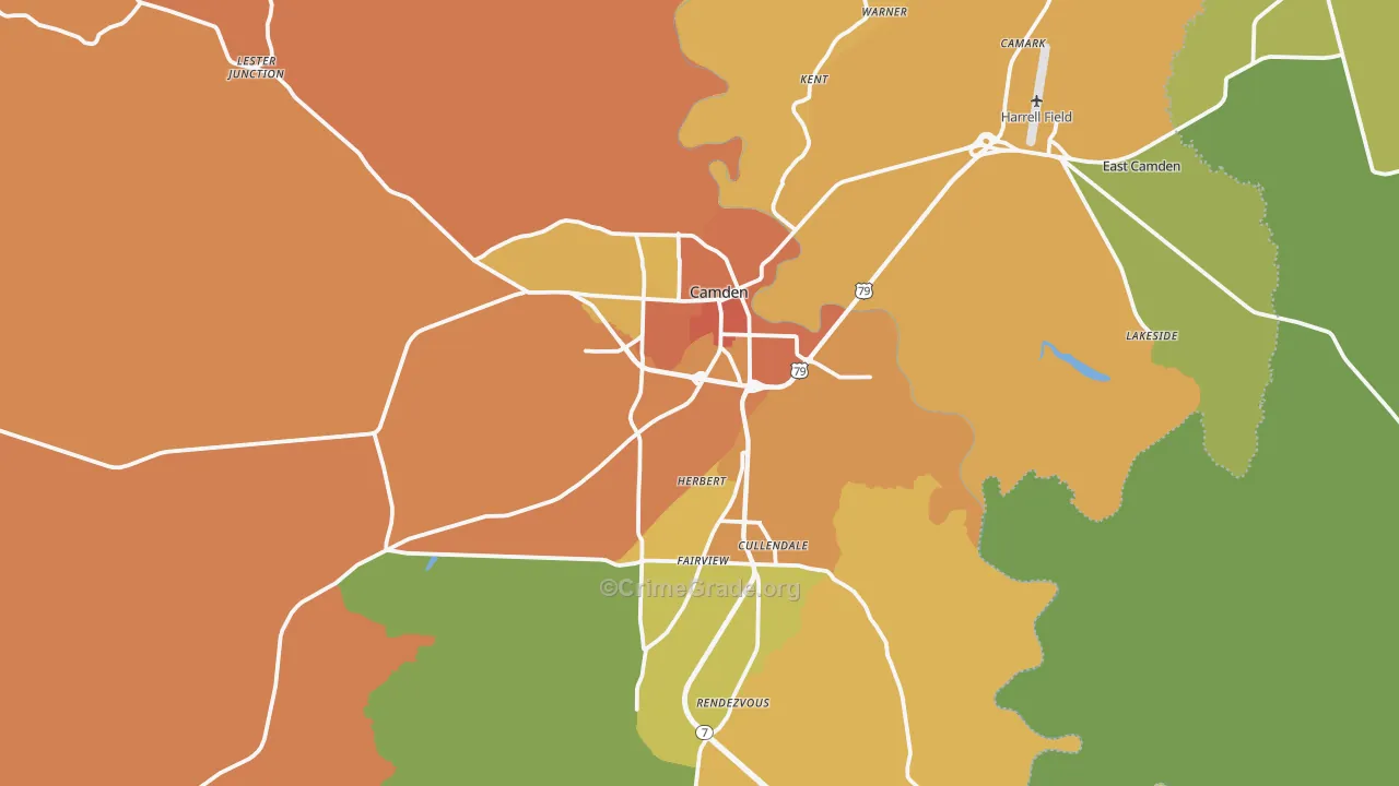 Camden, AR Map of Vehicle Theft Rates