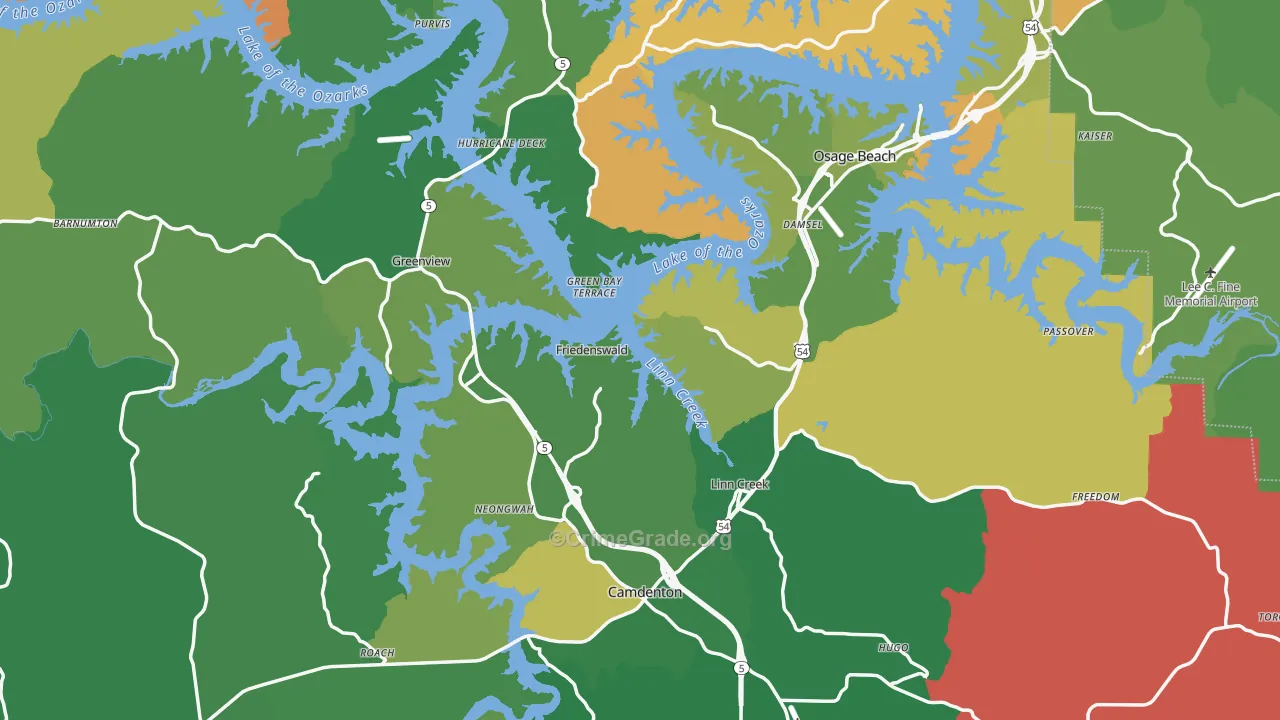 Camden County, MO Map of Vehicle Theft Rates