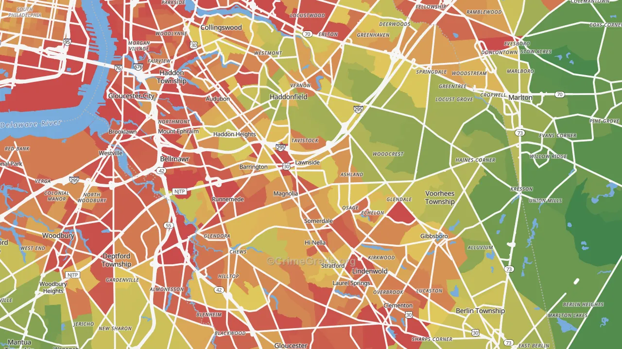 Camden County, NJ Map of Vehicle Theft Rates