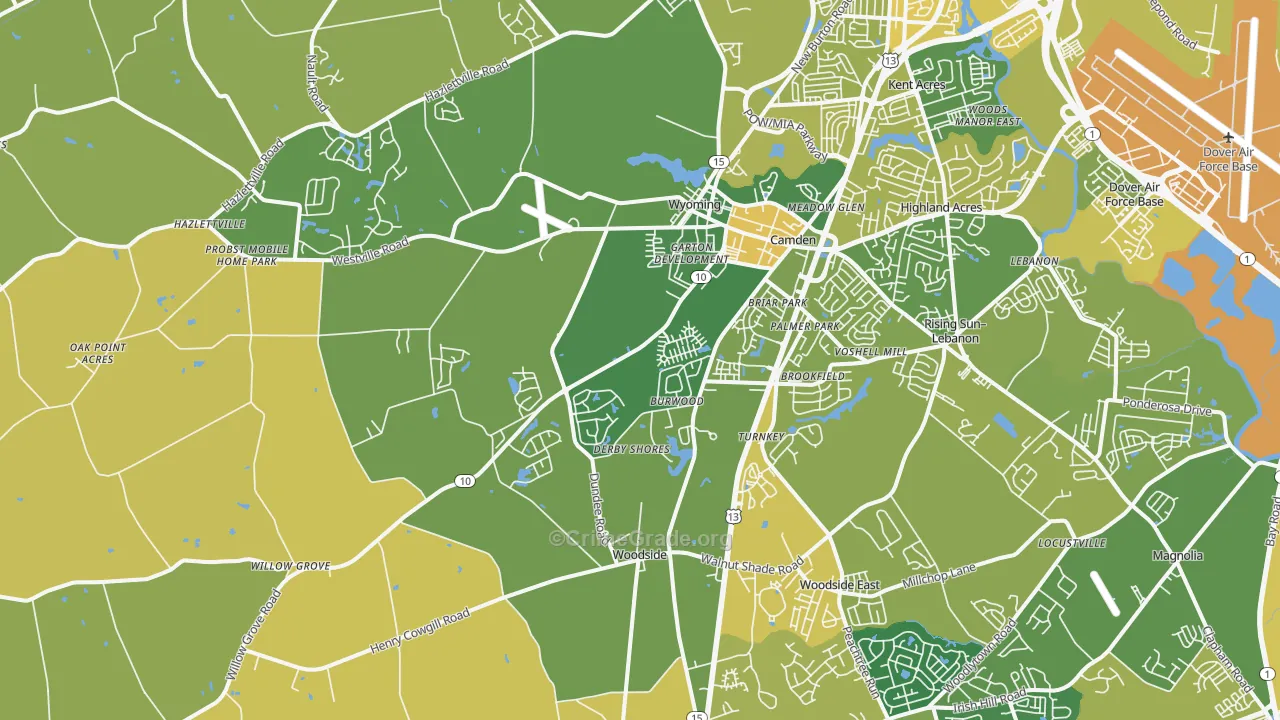 Camden, DE Map of Vehicle Theft Rates
