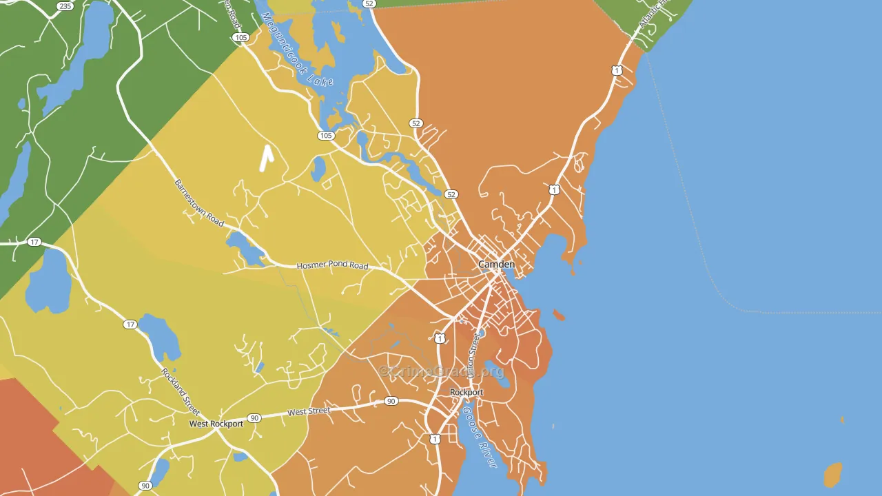 Camden, ME Map of Vehicle Theft Rates