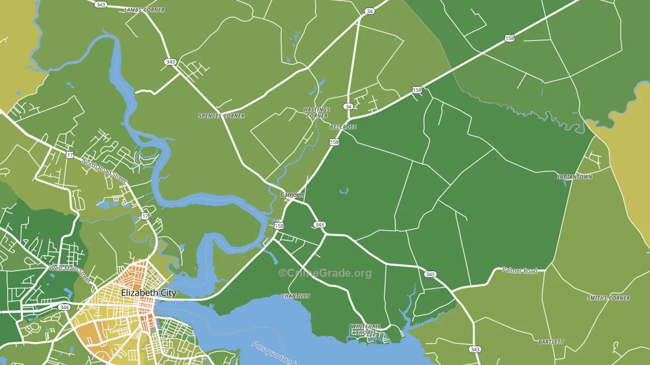 Camden, NC Map of Vehicle Theft Rates