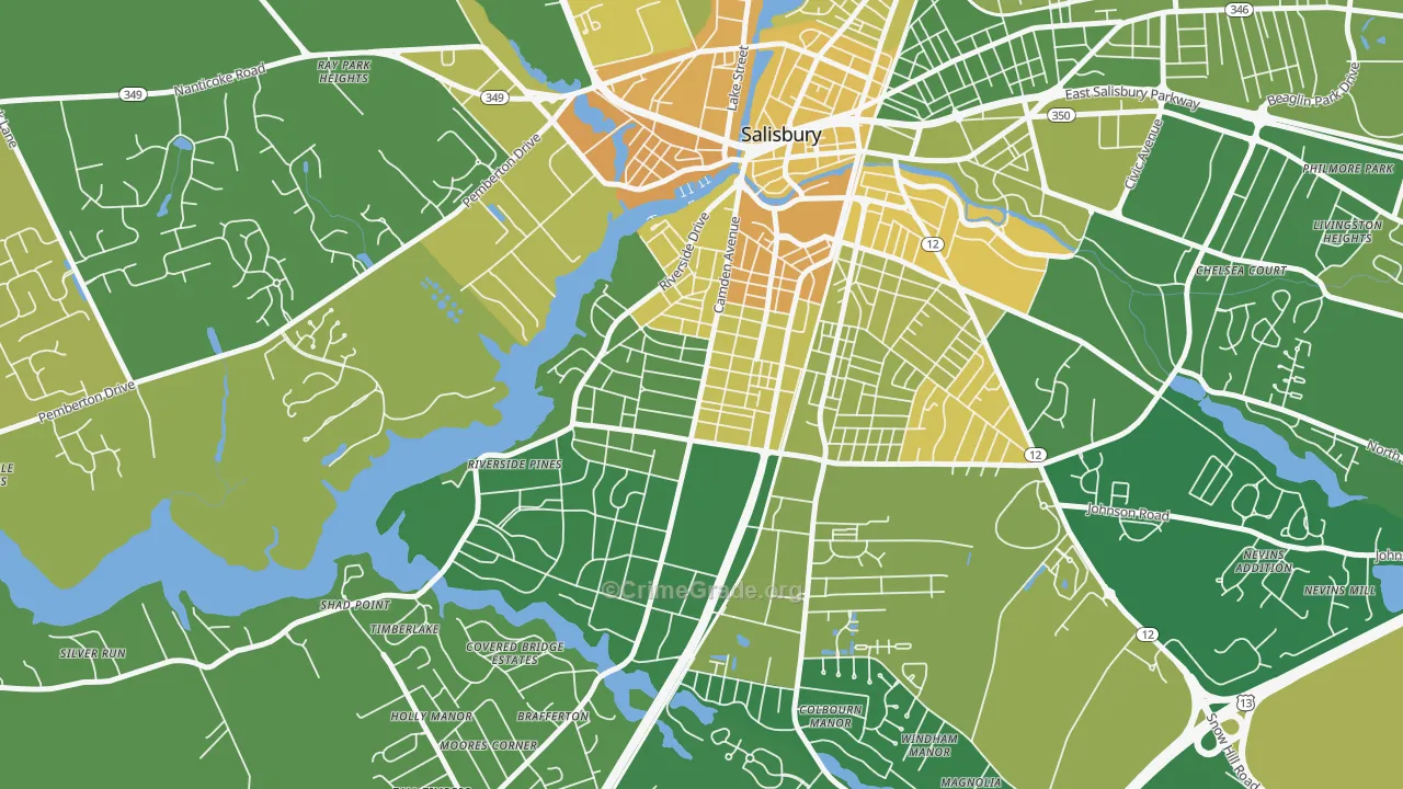 Camden, Salisbury, MD Map of Vehicle Theft Rates