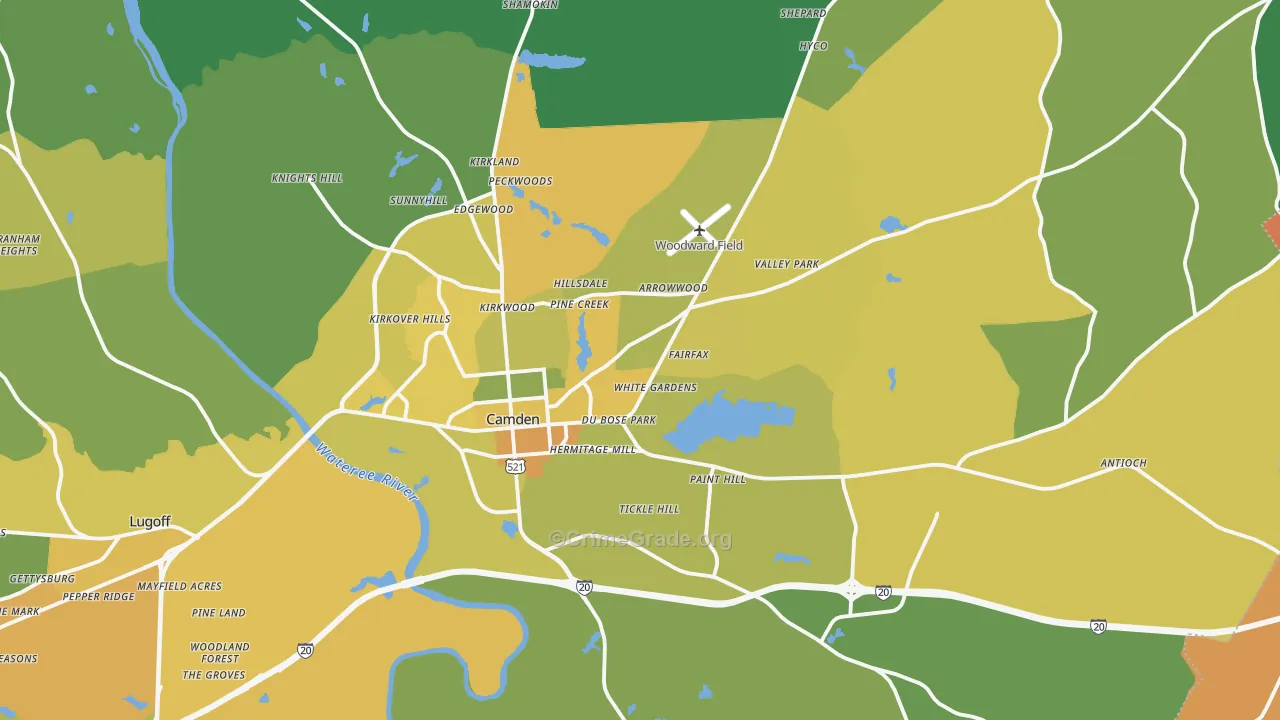 Camden, SC Map of Vehicle Theft Rates