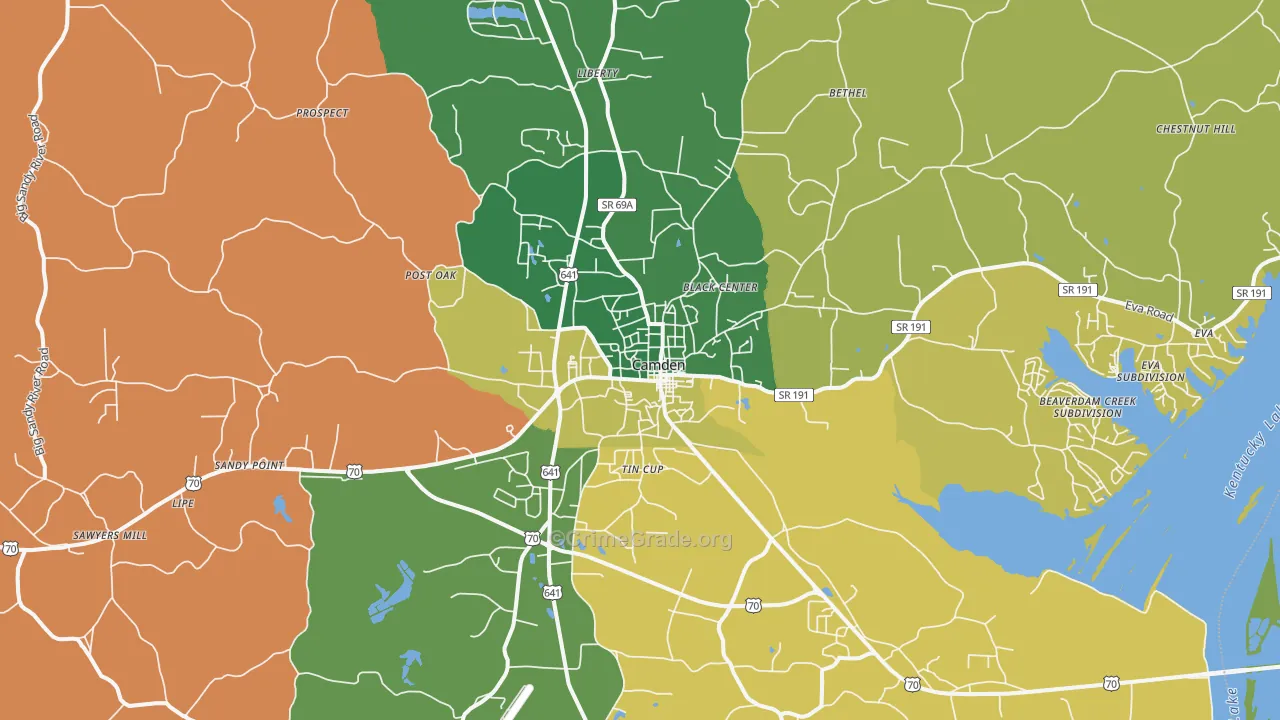 Camden, TN Map of Vehicle Theft Rates