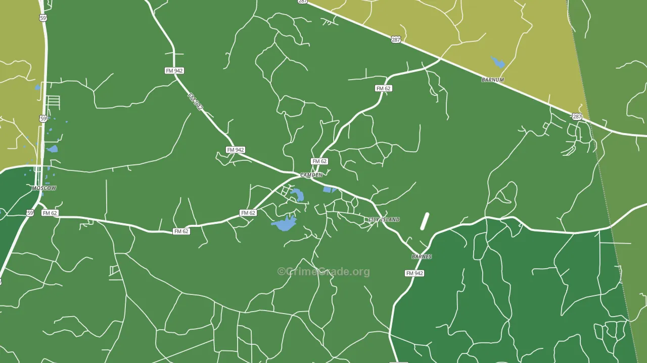Camden, TX Map of Vehicle Theft Rates