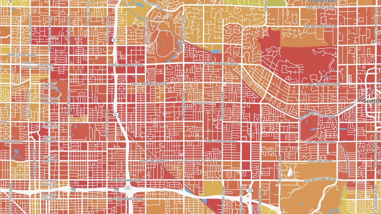 Camelback East, Phoenix, AZ Map of Vehicle Theft Rates